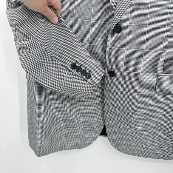 jacket blazer sport coat wool silk plaid gray made in italy 46L